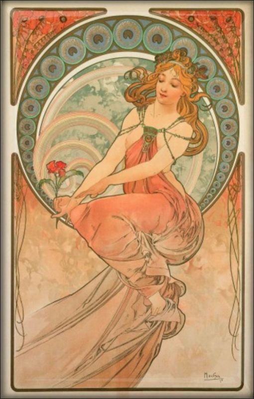 Živicová magnetka - Alfons Mucha - Maľba