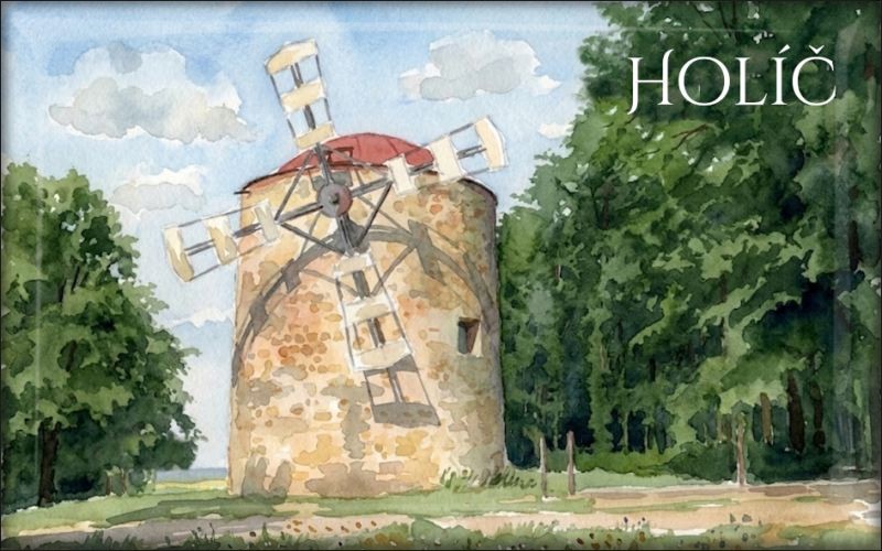 Holíč - Wiatrak - akwarela – Magnes żywiczny